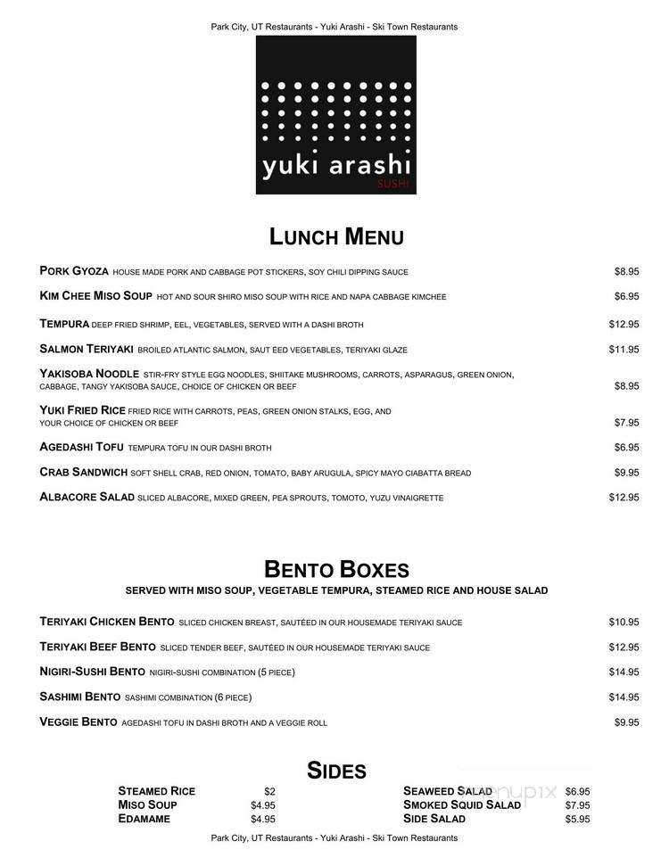 Yuki Arashi - Park City, UT menu_pic