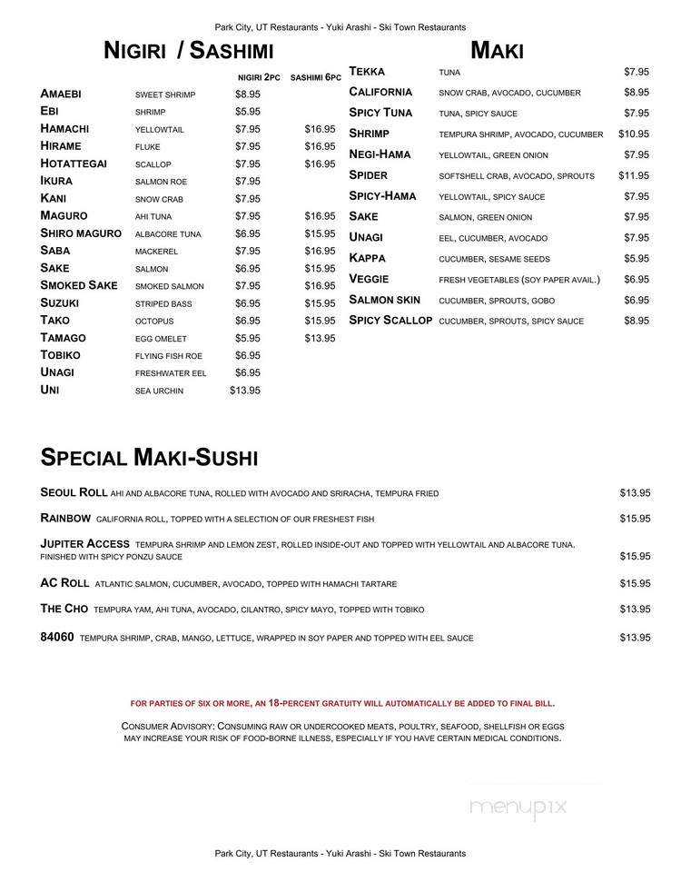 Yuki Arashi - Park City, UT menu_pic
