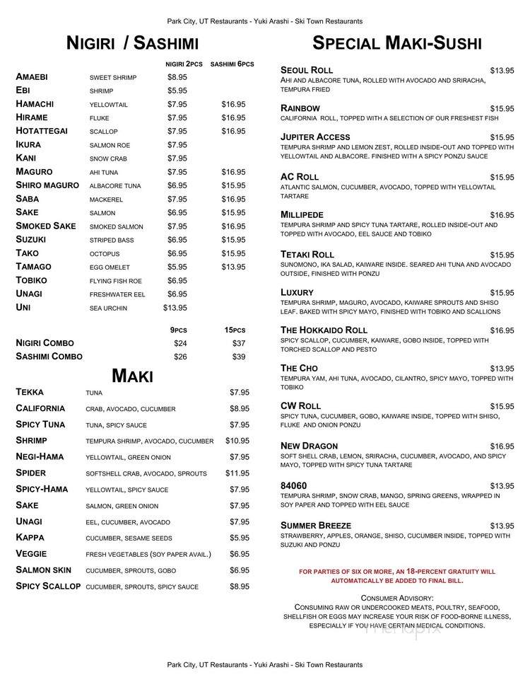 Yuki Arashi - Park City, UT menu_pic
