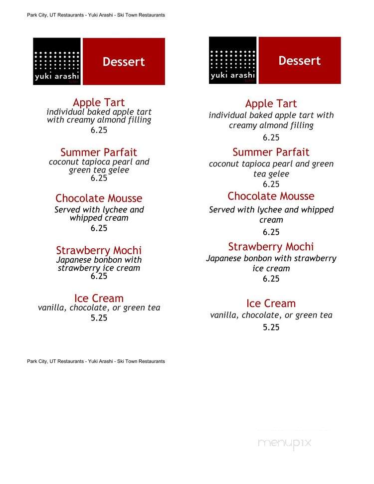 Yuki Arashi - Park City, UT menu_pic