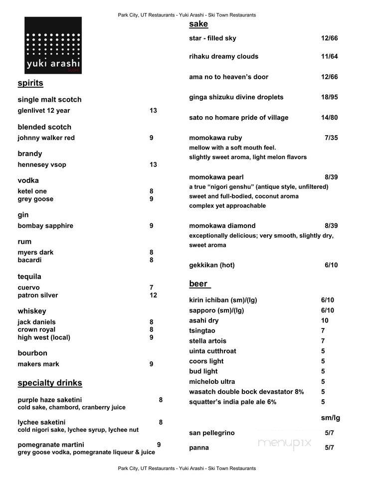 Yuki Arashi - Park City, UT menu_pic