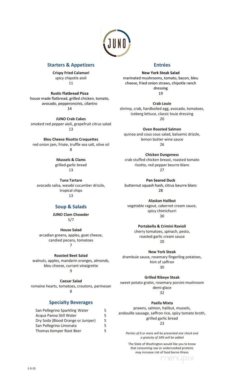 JUNO - Seattle, WA menu_pic