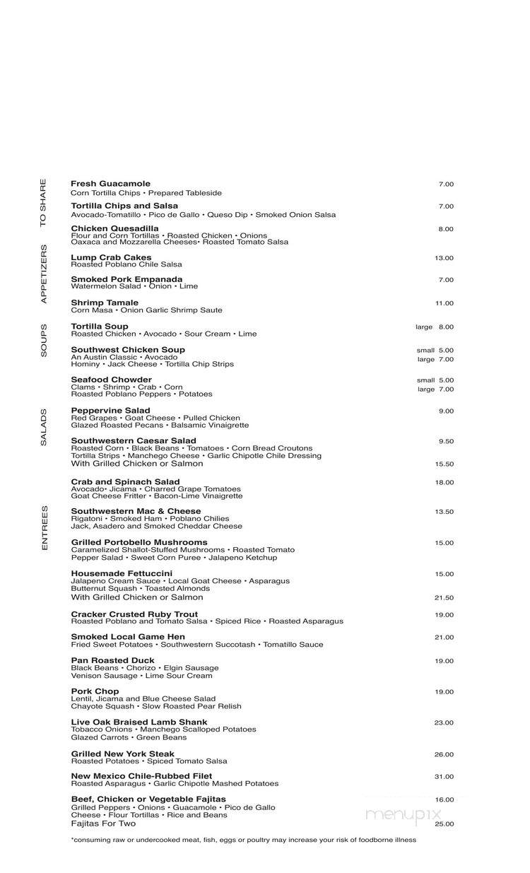 SWB @ the Hyatt Regency Austin - Austin, TX menu_pic
