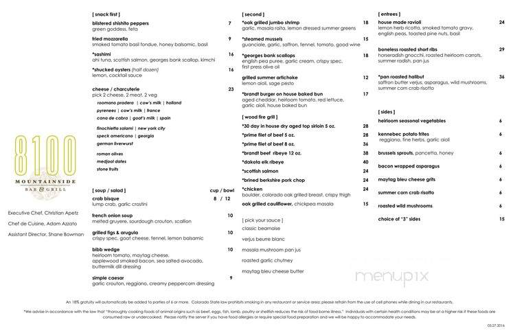 8100 Mountainside Bar & Grill - Avon, CO menu_pic