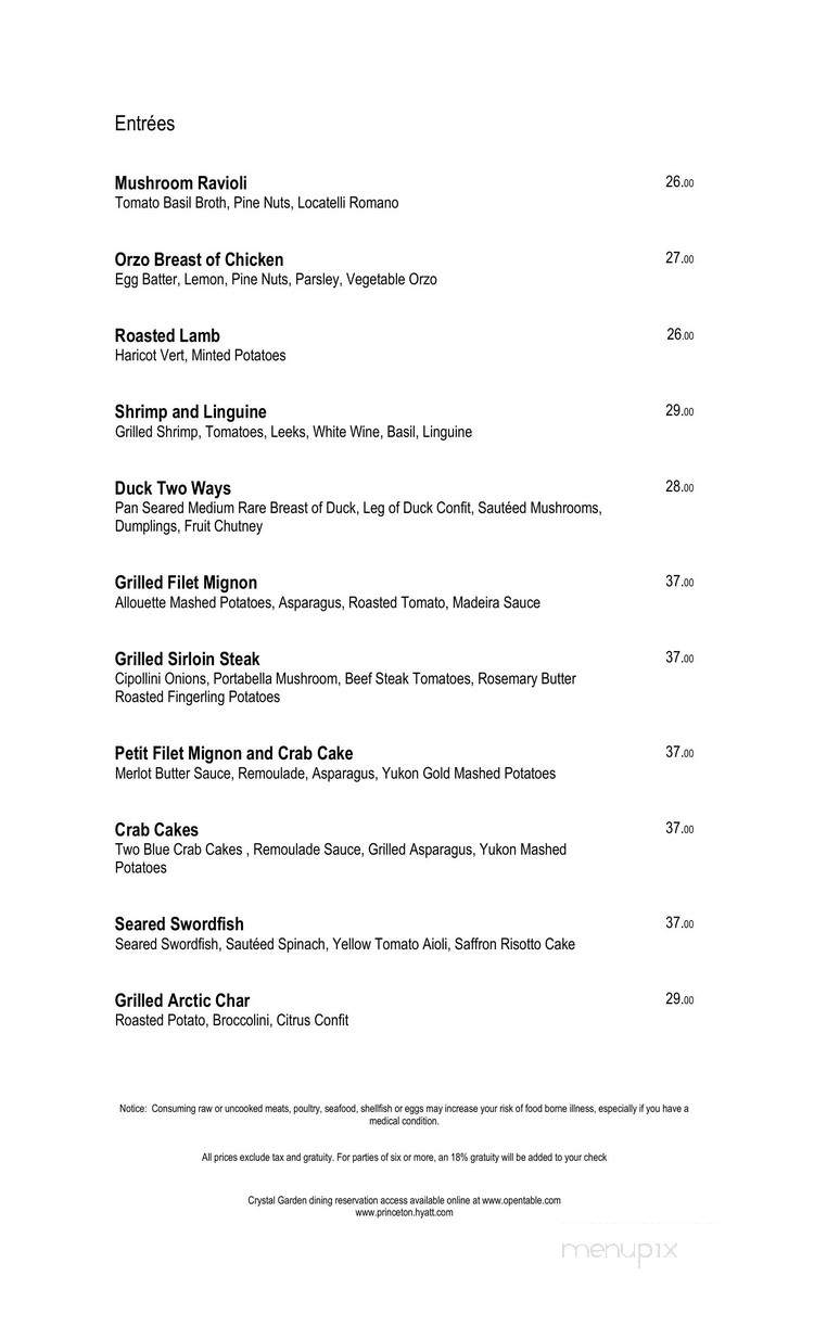 Hyatt Regency Princeton - The Crystal Garden - Princeton, NJ menu_pic