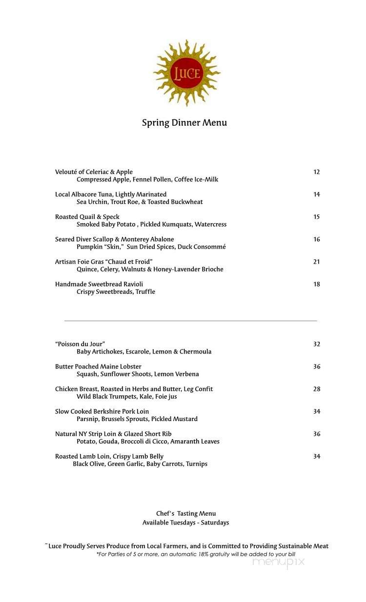 Luce - San Francisco, CA menu_pic