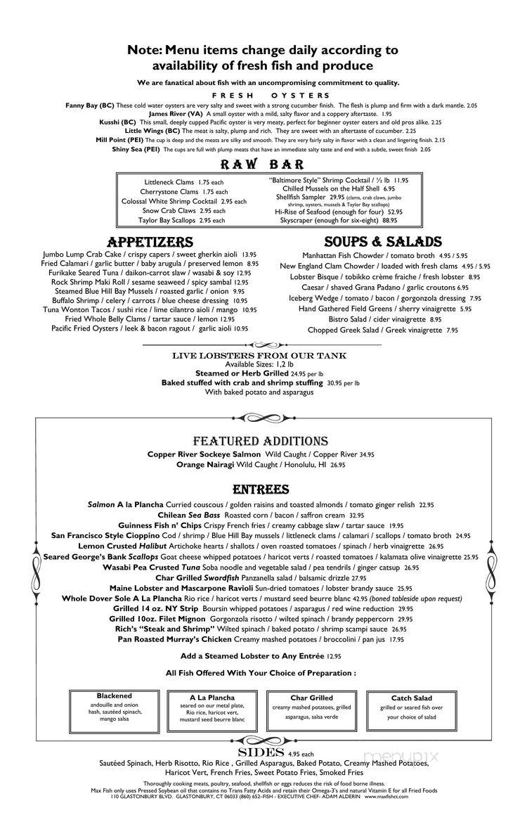 Max Fish - Glastonbury, CT menu_pic