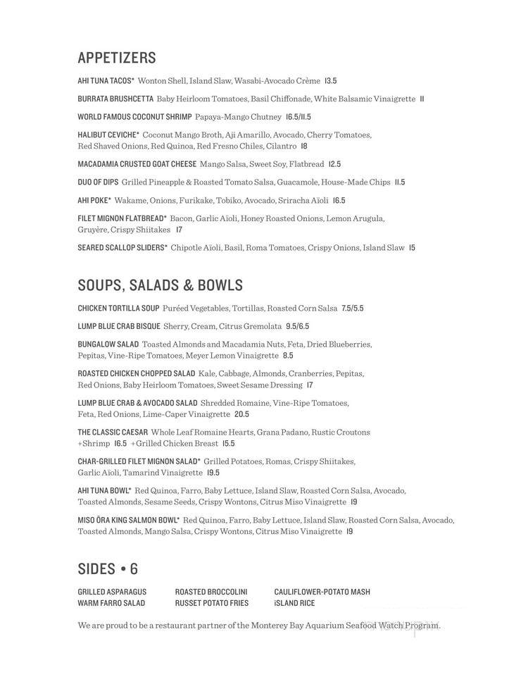 Tommy Bahama's Island Grille - Newport Beach, CA menu_pic