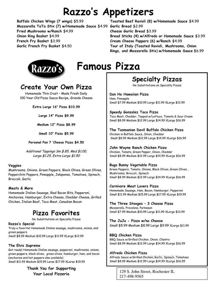 Razzos Family Pizzeria - Rochester, IL
