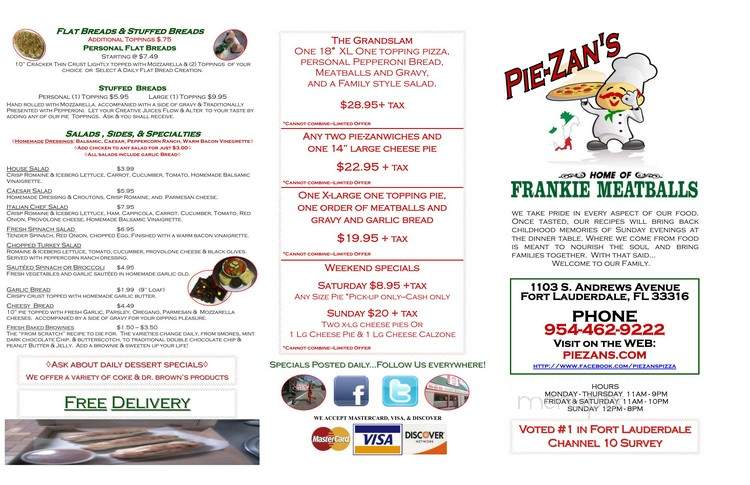 Pie-zan's Pizza - Home of Frankie Meatballs - Fort Lauderdale, FL menu_pic