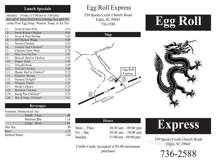 Egg Roll Express - Elgin, SC menu_pic