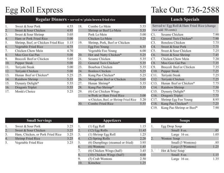 Egg Roll Express - Elgin, SC menu_pic