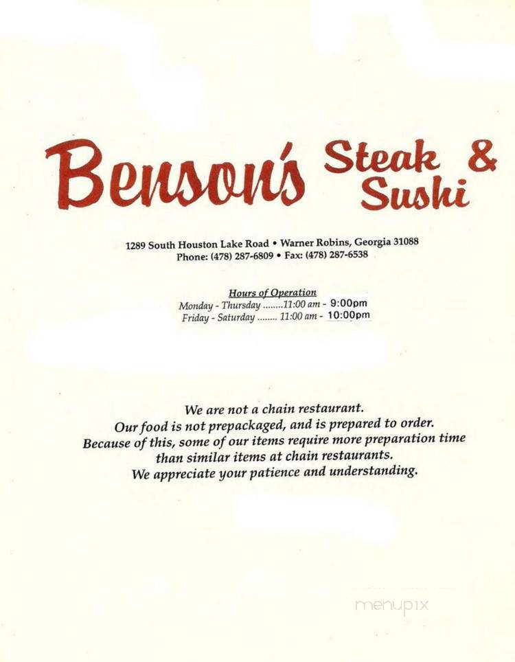Benson's Steak and Sushi - Warner Robins, GA
