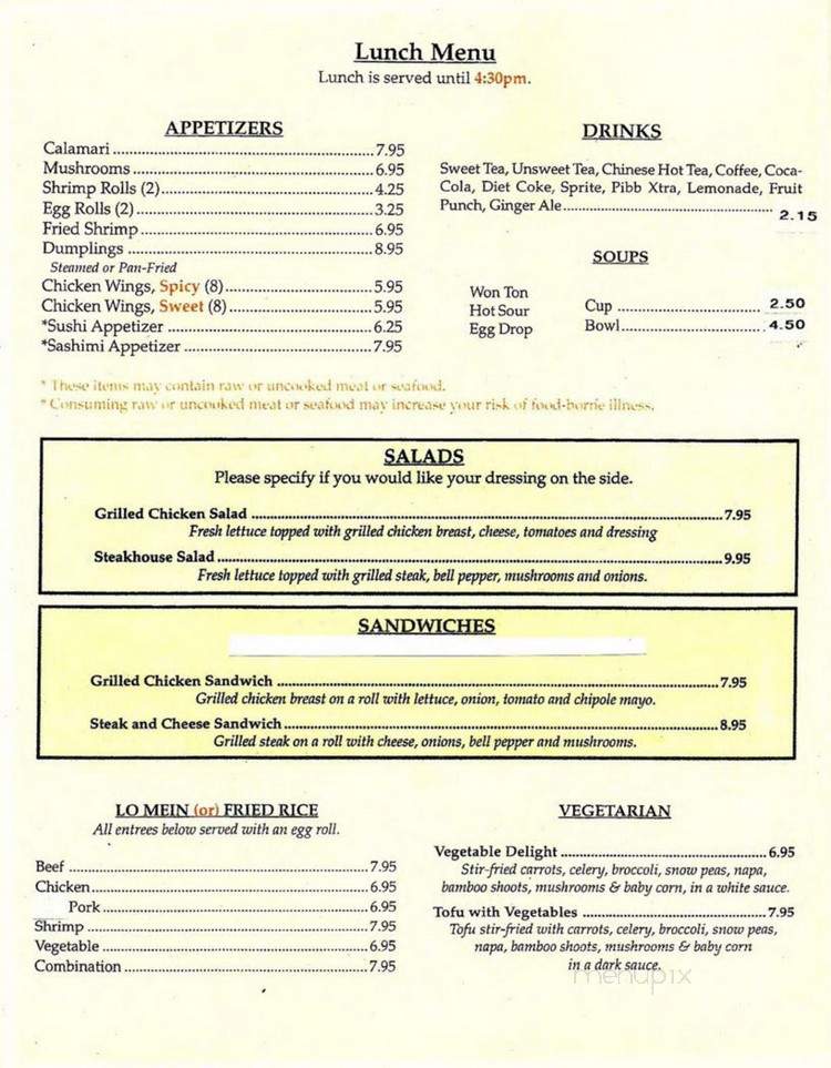 Benson's Steak and Sushi - Warner Robins, GA menu_pic