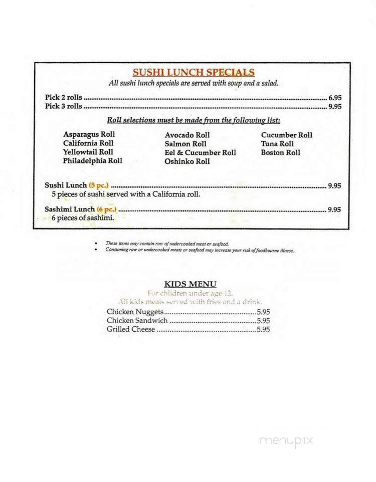 Benson's Steak and Sushi - Warner Robins, GA menu_pic
