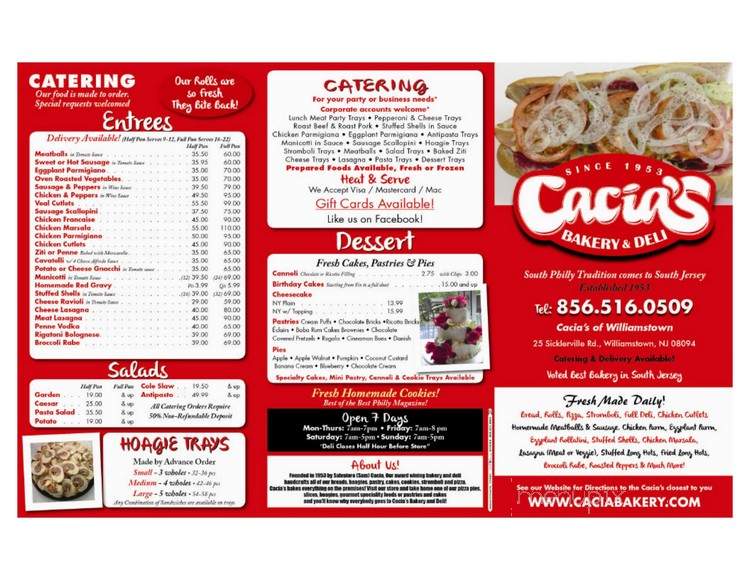 Cacia's Bakery - Hammonton, NJ menu_pic