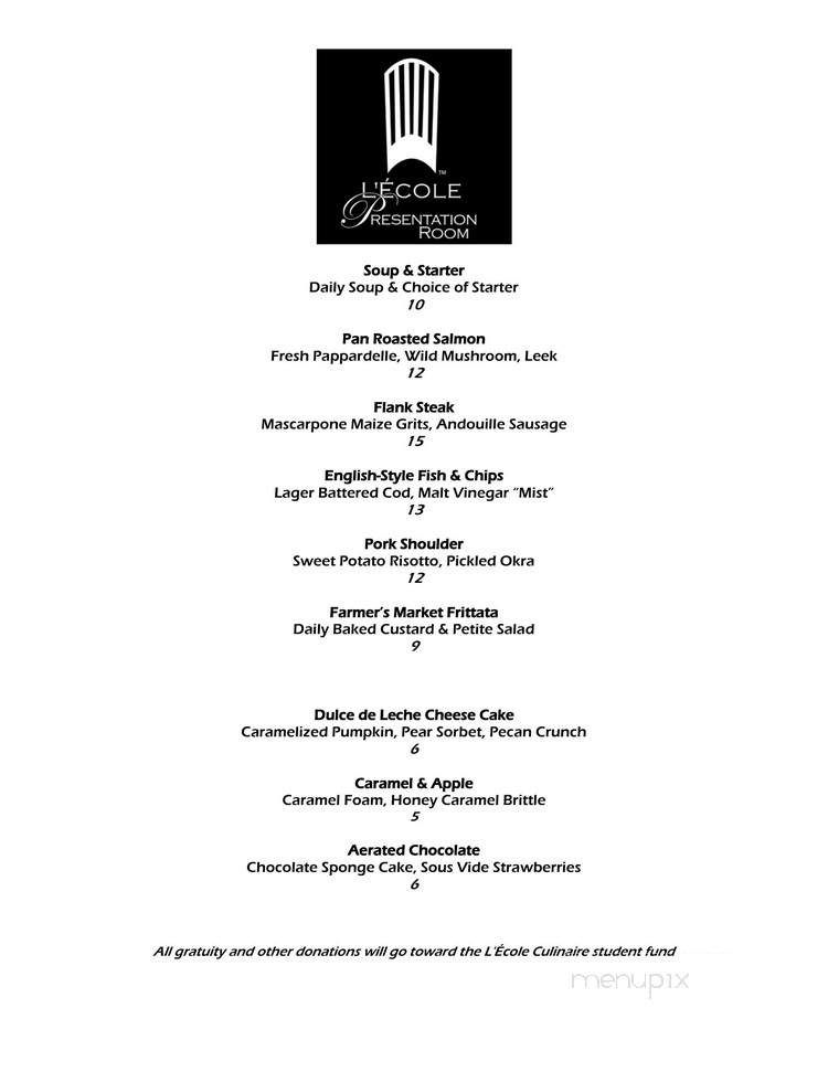 L'Ecole Culinaire Presentation Room - Cordova, TN menu_pic