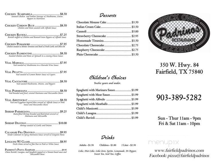 Padrino's Brick Oven Pizza - Fairfield, TX menu_pic