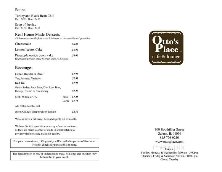 Otto's Place - Galena, IL menu_pic