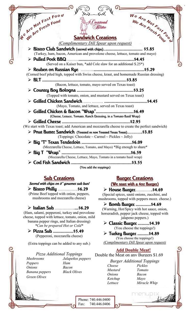 Crossroad Bistro Eatery - Gallipolis, OH menu_pic