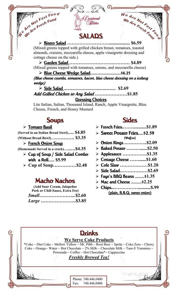 Crossroad Bistro Eatery - Gallipolis, OH menu_pic