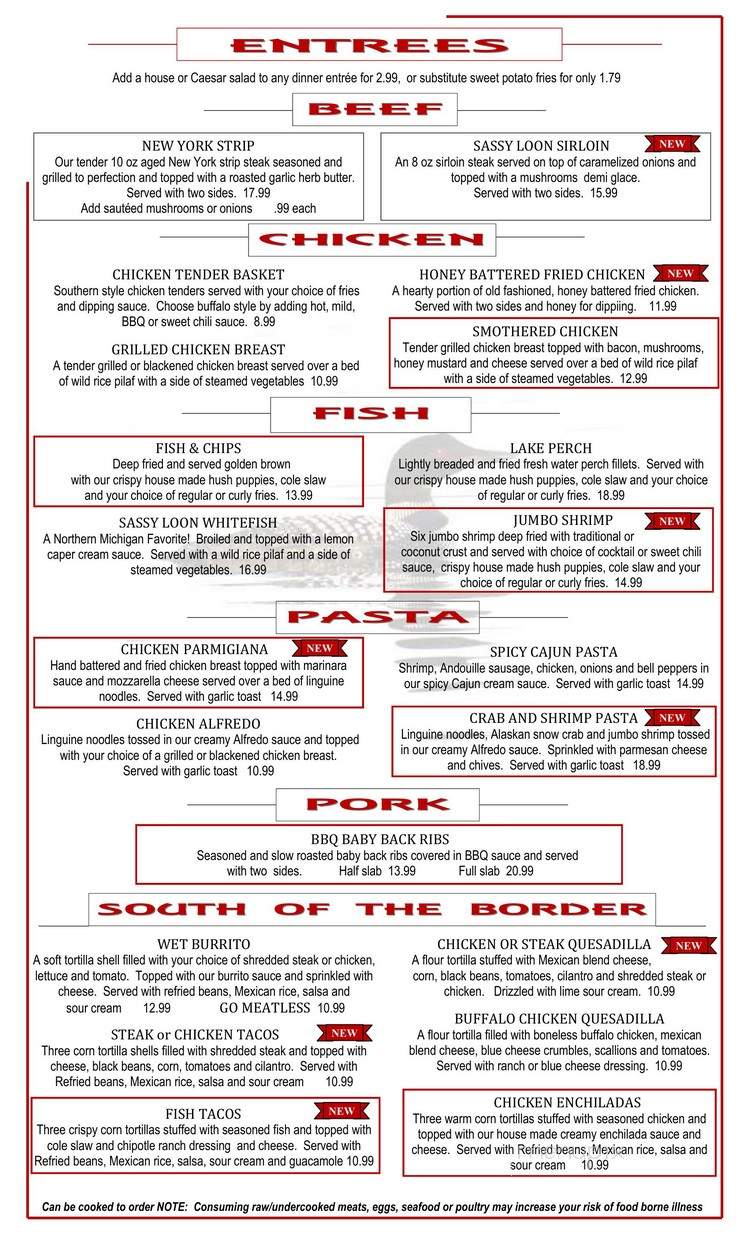 Northern Lights Recreation - Harbor Springs, MI menu_pic