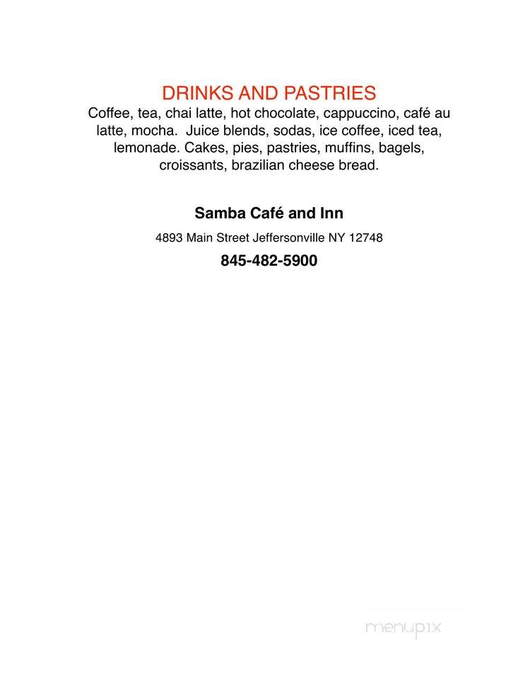 Samba Cafe and Inn - Jeffersonville, NY menu_pic