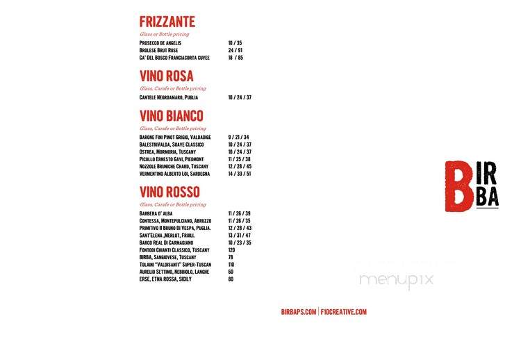 Birba - Palm Springs, CA menu_pic