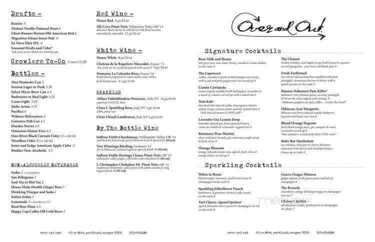 Over And Out - Portland, OR menu_pic