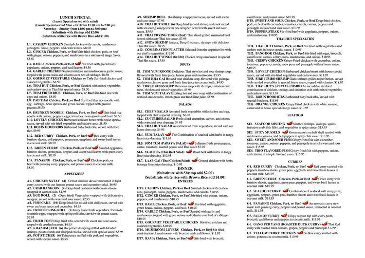 Thai Hut Restaurant - Rockford, IL menu_pic