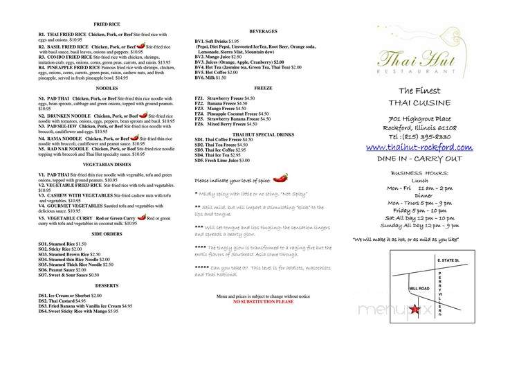 Thai Hut Restaurant - Rockford, IL menu_pic