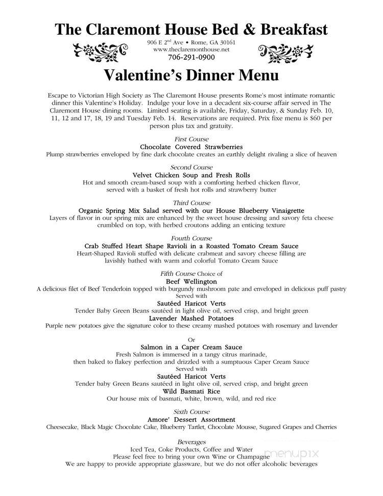 Claremont House - Rome, GA menu_pic