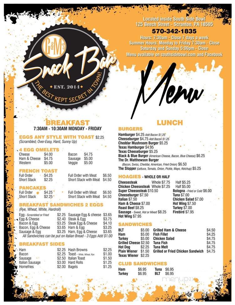 Capps Snack Bar at South side Bowl - Scranton, PA menu_pic