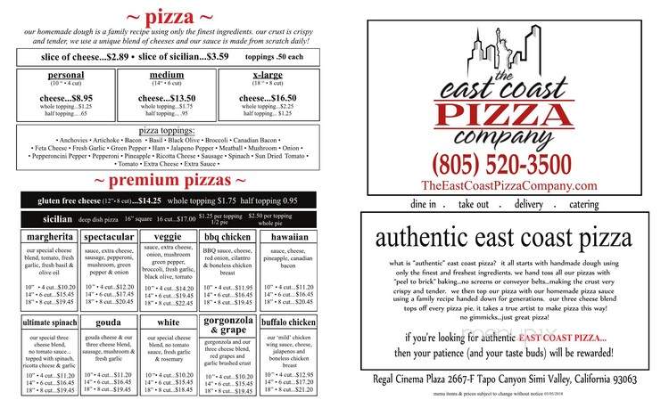 The East Coast Pizza Company - Simi Valley, CA