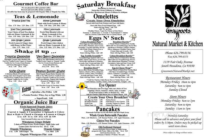 Grassroots Natural Market Kitchen - South Pasadena, CA menu_pic