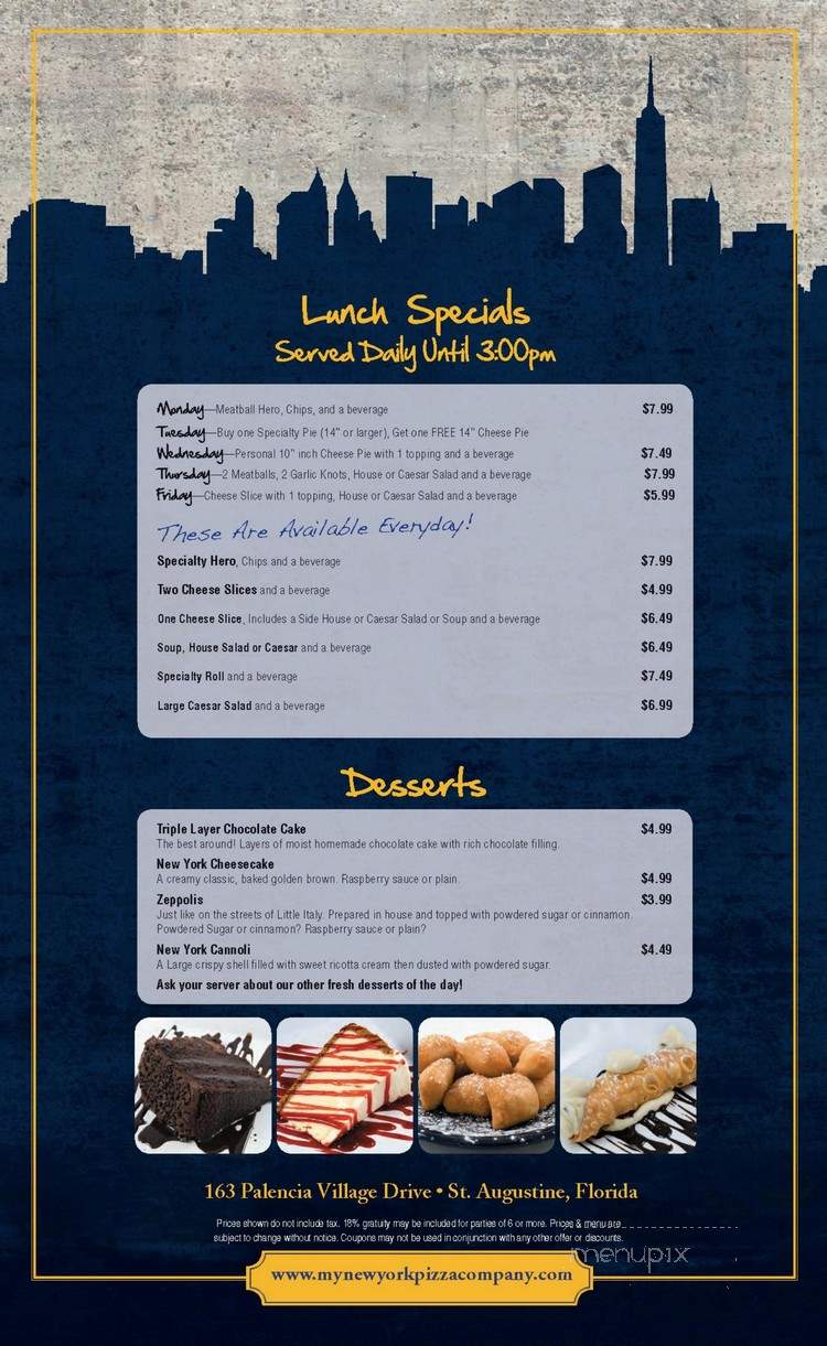 New York Pizza Company - St Augustine, FL menu_pic