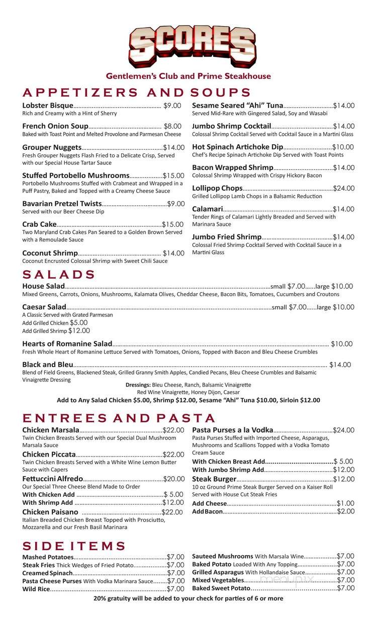 Scores Gentlemen's Club and Steakhouse of Tampa Ba... - Tampa, FL menu_pic