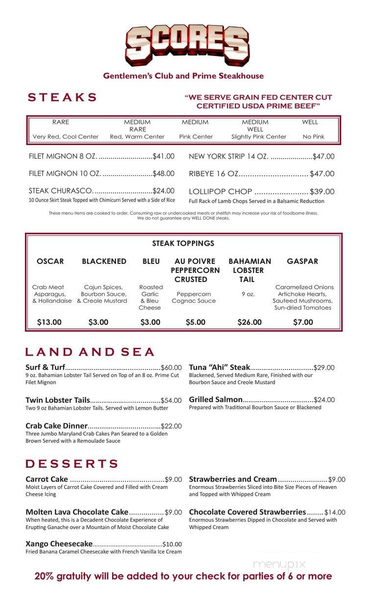 Scores Gentlemen's Club and Steakhouse of Tampa Ba... - Tampa, FL menu_pic