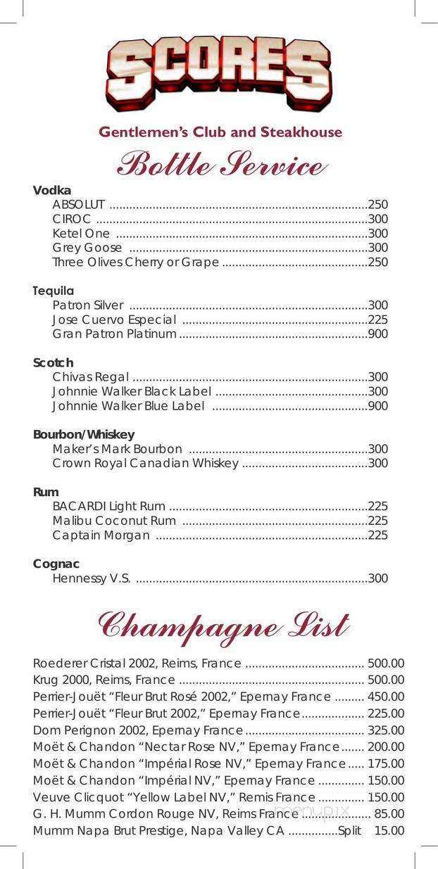 Scores Gentlemen's Club and Steakhouse of Tampa Ba... - Tampa, FL menu_pic