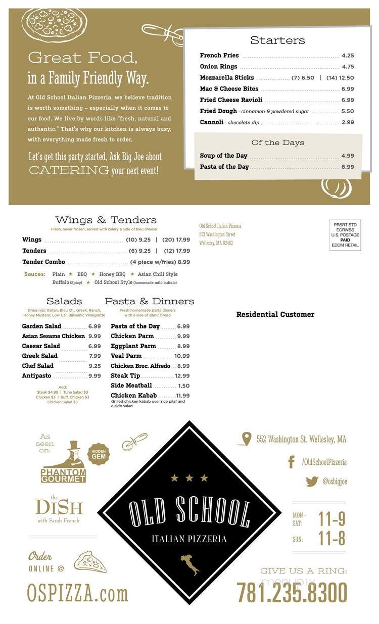 Old School Pizza - Wellesley, MA menu_pic