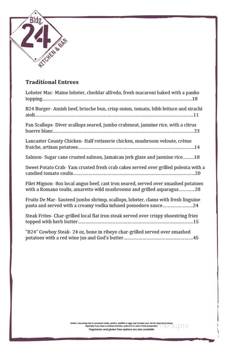 Building 24 Kitchen Bar - Wyomissing, PA menu_pic
