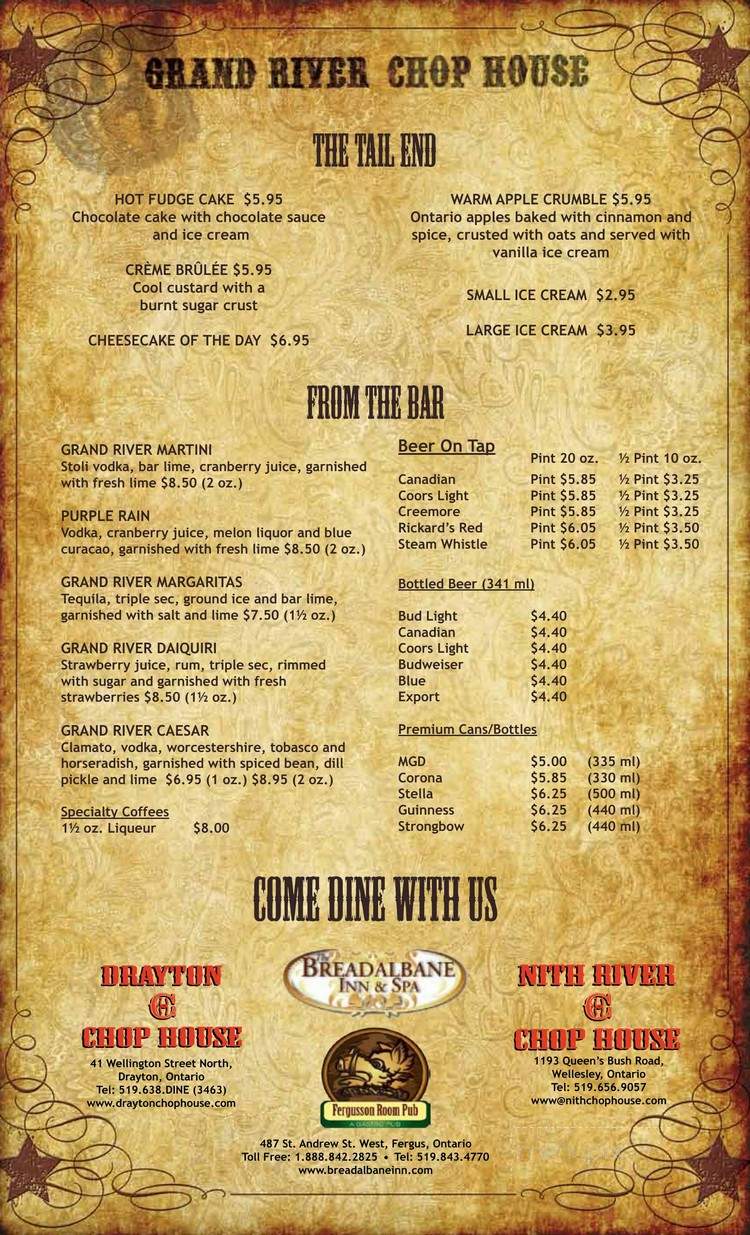 Grand River Chop House - Brampton, ON menu_pic