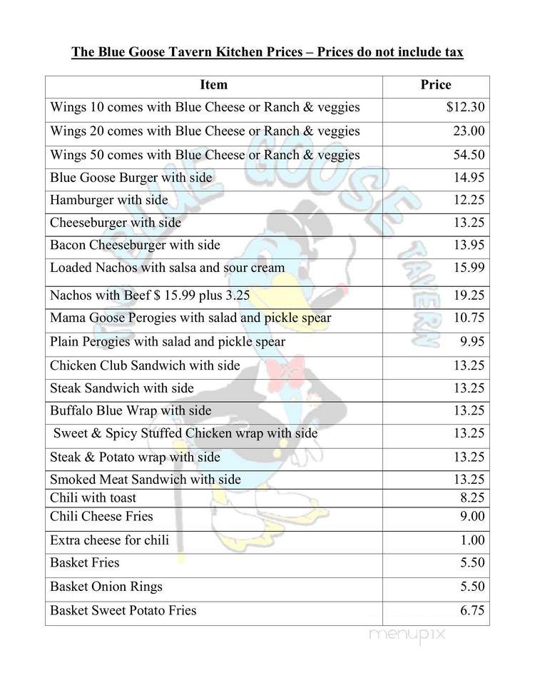 Blue Goose - Toronto, ON menu_pic