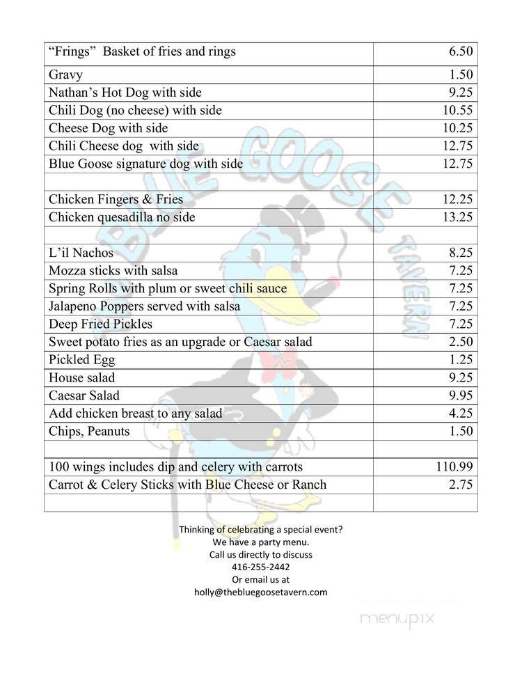 Blue Goose - Toronto, ON menu_pic