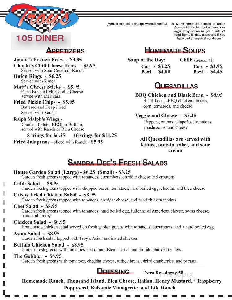 Troy's Diner - Boone, NC menu_pic
