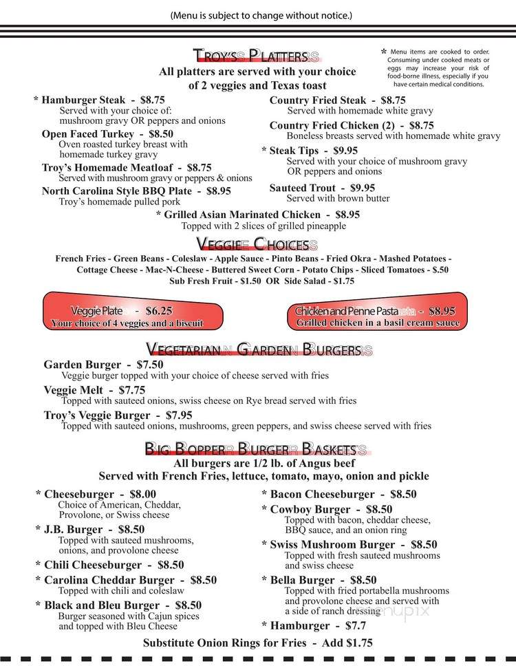 Troy's Diner - Boone, NC menu_pic