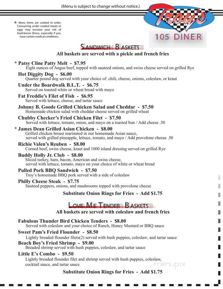 Troy's Diner - Boone, NC menu_pic