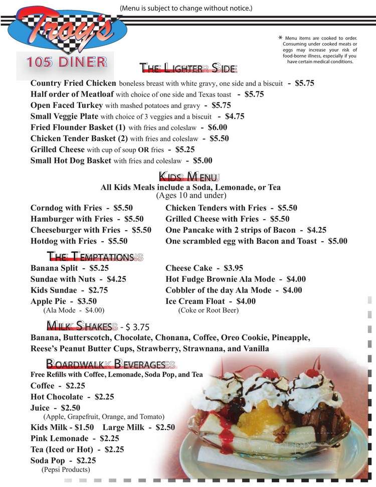 Troy's Diner - Boone, NC menu_pic