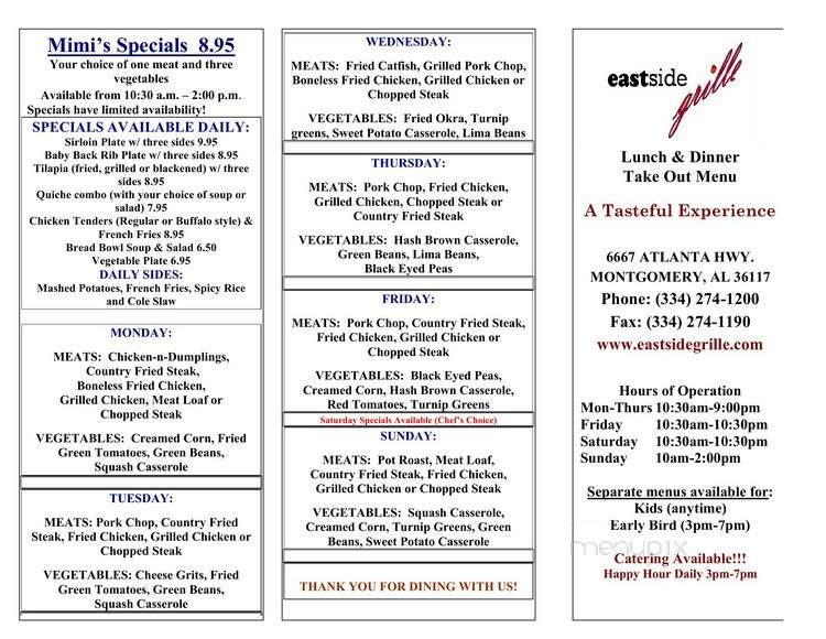 Eastside Grille - Montgomery, AL menu_pic