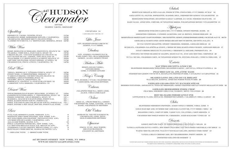 Hudson Clearwater - New York, NY menu_pic